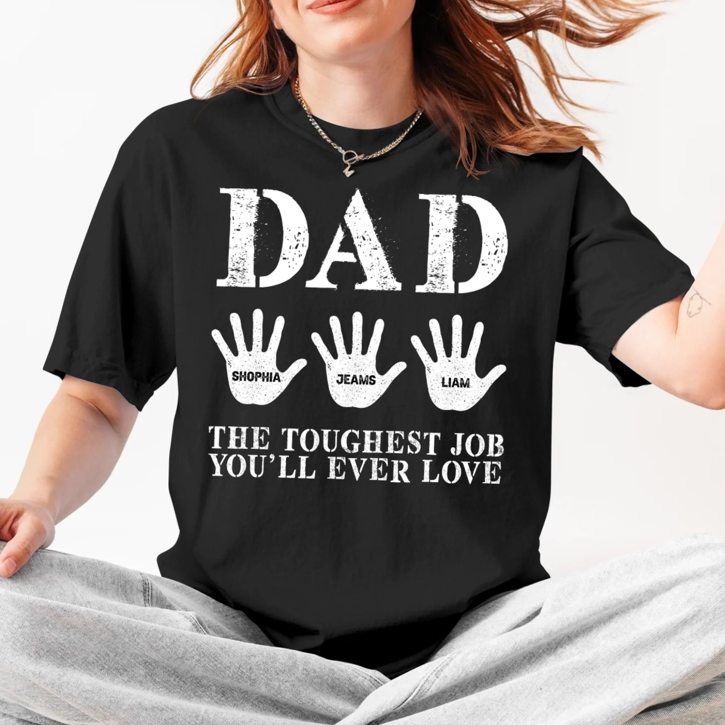 Dad Handprint Shirt – Custom Kids' Names | The Toughest Job You'll Ever Love - Custom Choo
