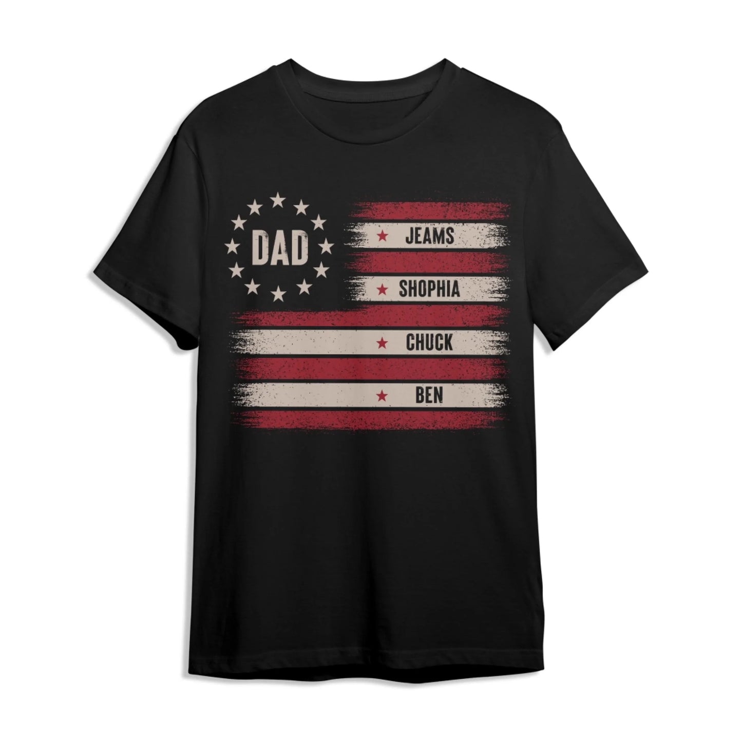 Custom Dad T-Shirt with Kids’ Names – Patriotic Flag Design - Custom Choo