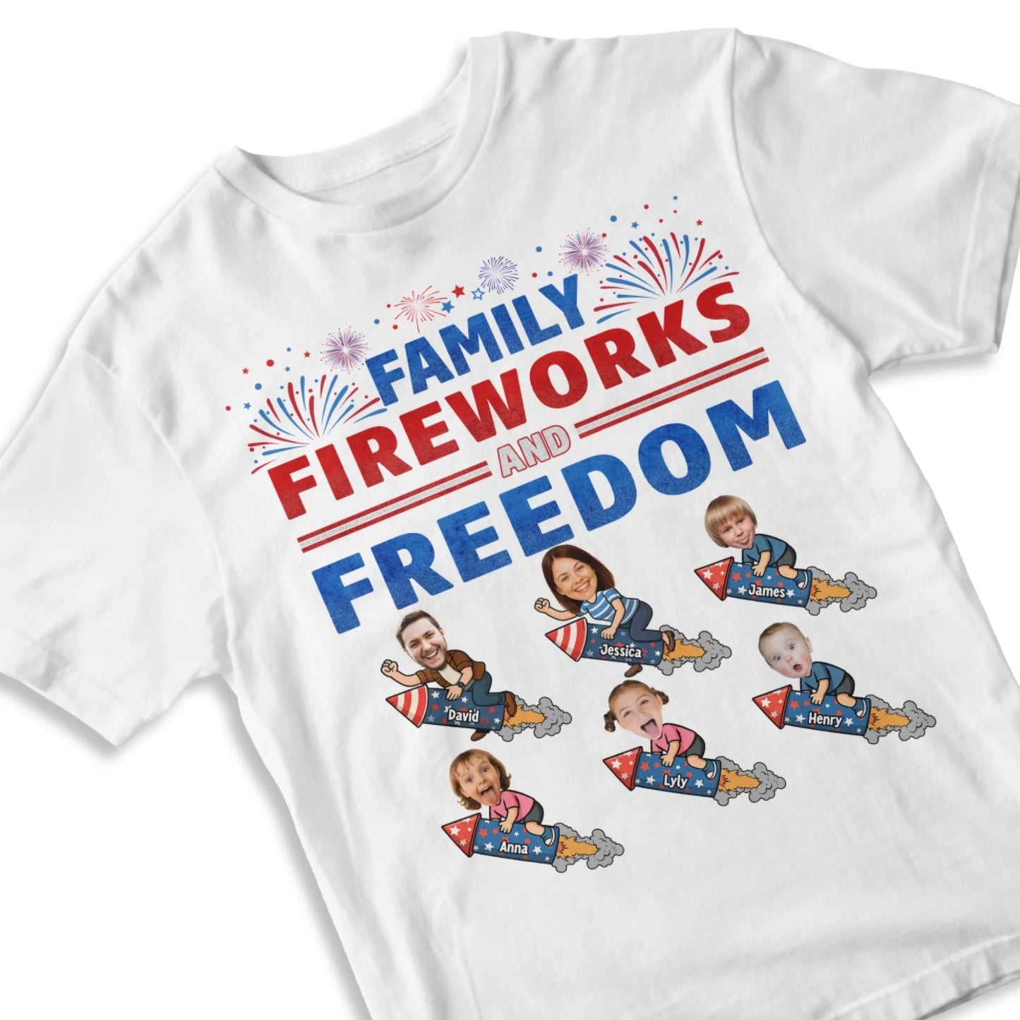Personalized Family Photo & Name, Family Fireworks Freedom Shirt - Custom Choo
