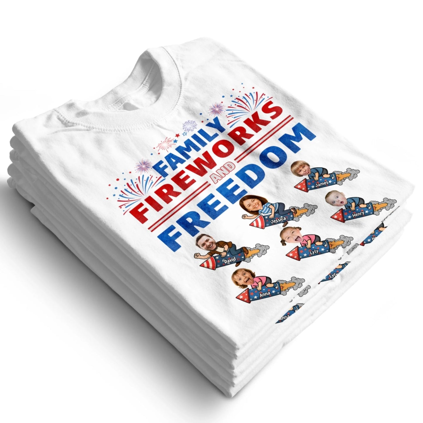Personalized Family Photo & Name, Family Fireworks Freedom Shirt - Custom Choo