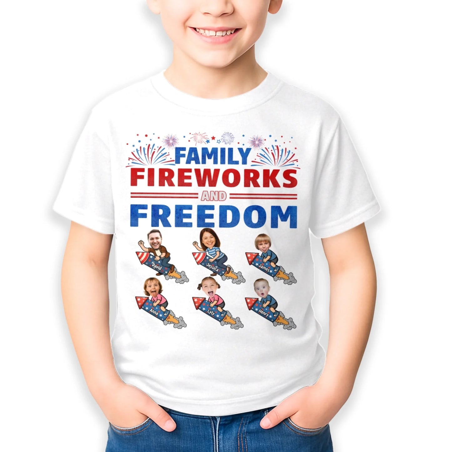 Personalized Family Photo & Name, Family Fireworks Freedom Shirt - Custom Choo