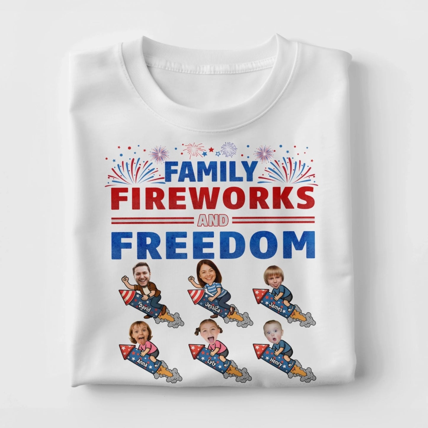 Personalized Family Photo & Name, Family Fireworks Freedom Shirt - Custom Choo