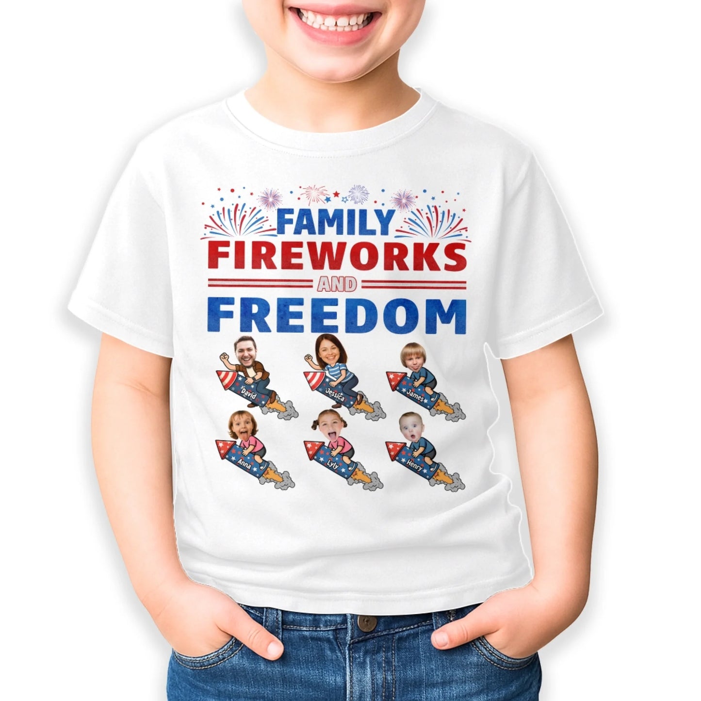 Personalized Family Photo & Name, Family Fireworks Freedom Shirt - Custom Choo