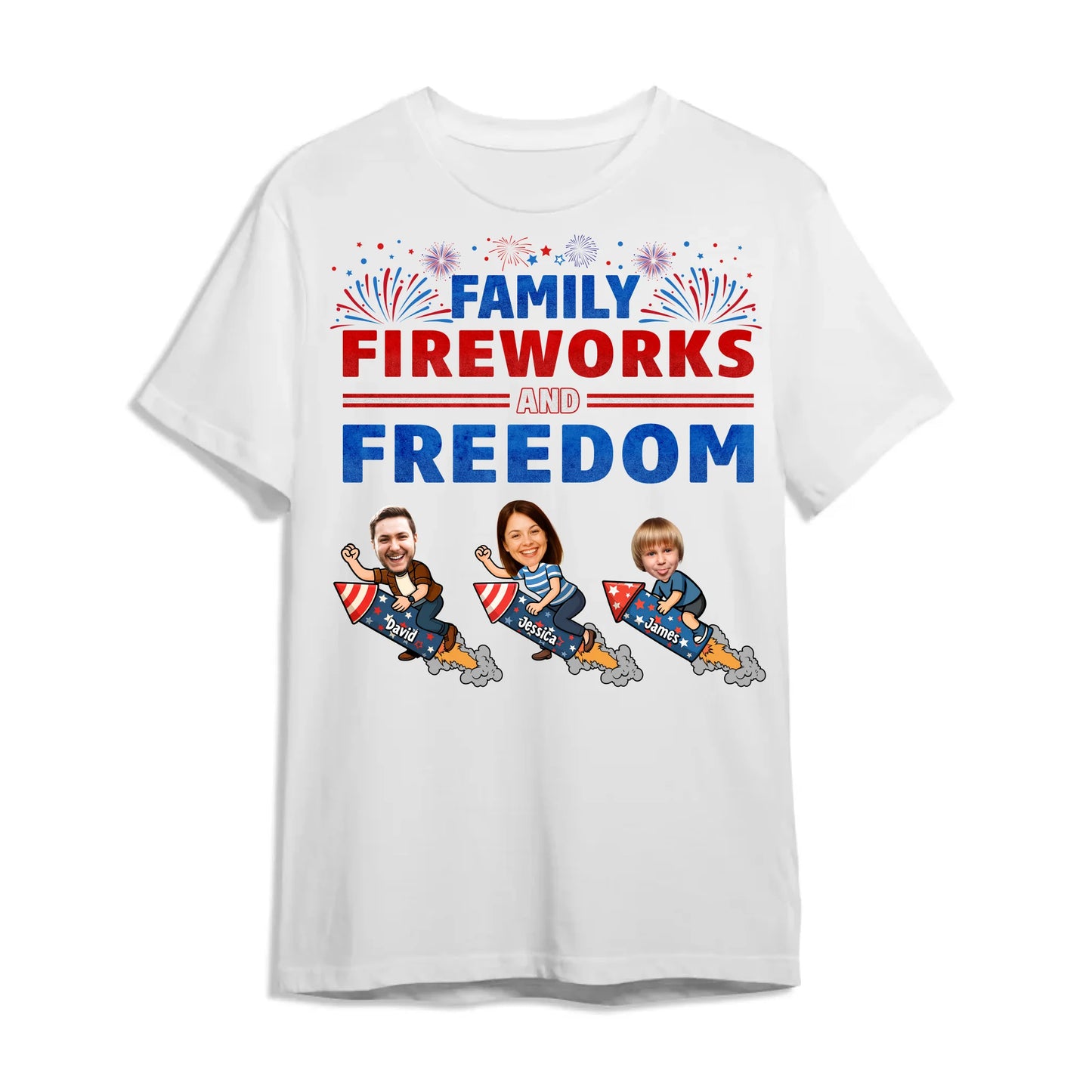 Personalized Family Photo & Name, Family Fireworks Freedom Shirt - Custom Choo