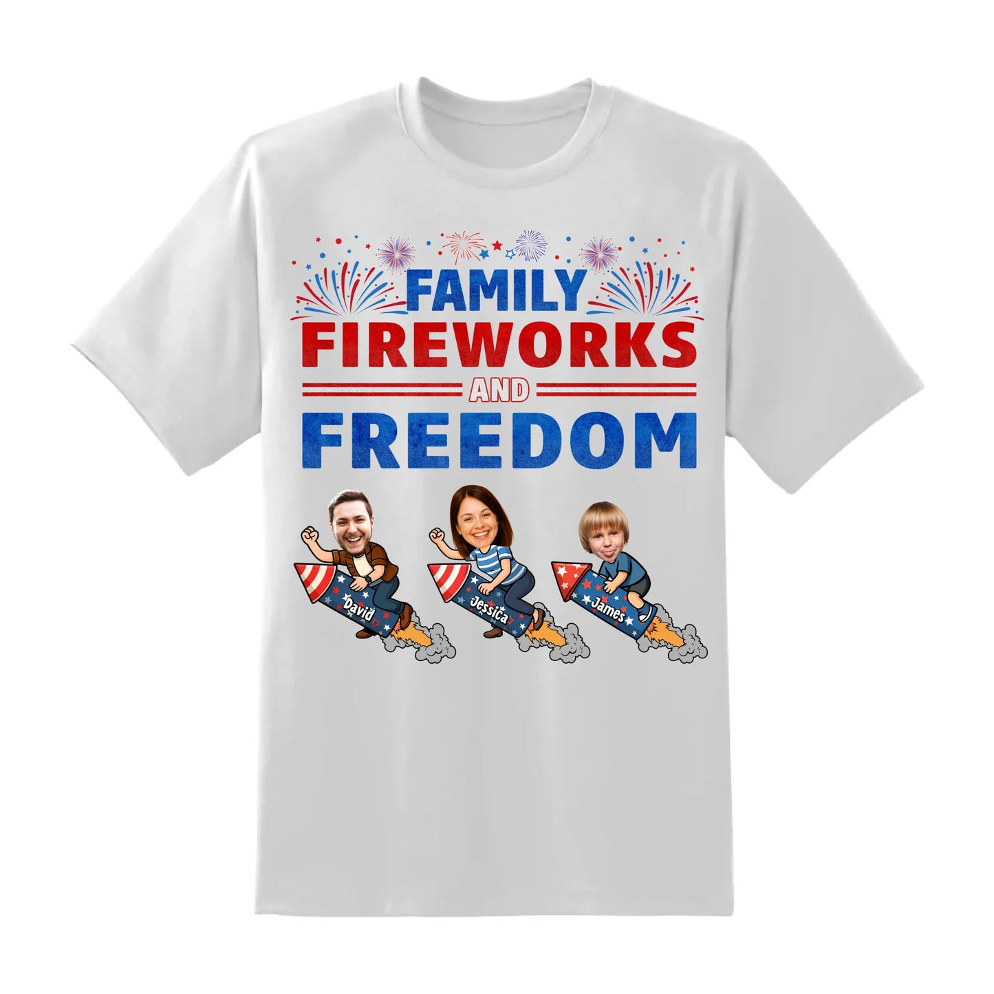 Personalized Family Photo & Name, Family Fireworks Freedom Shirt - Custom Choo