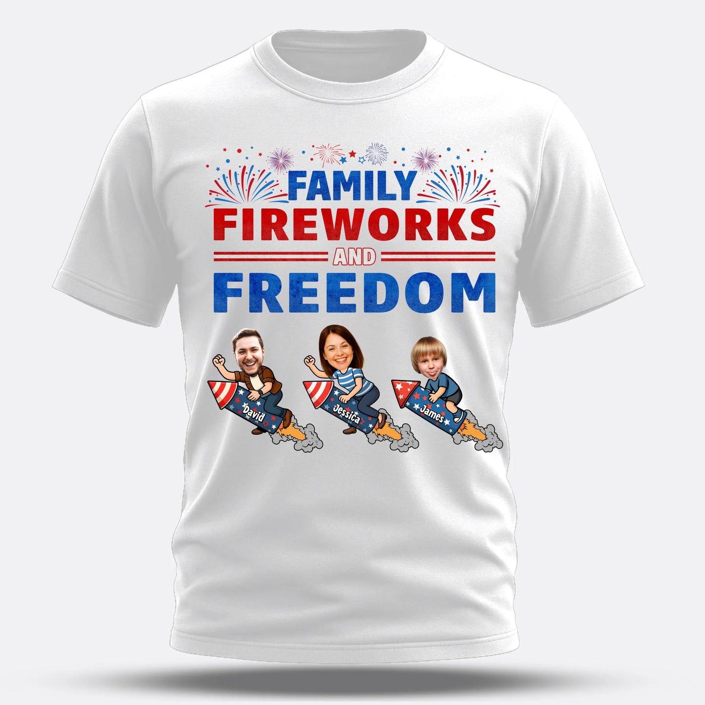 Personalized Family Photo & Name, Family Fireworks Freedom Shirt - Custom Choo