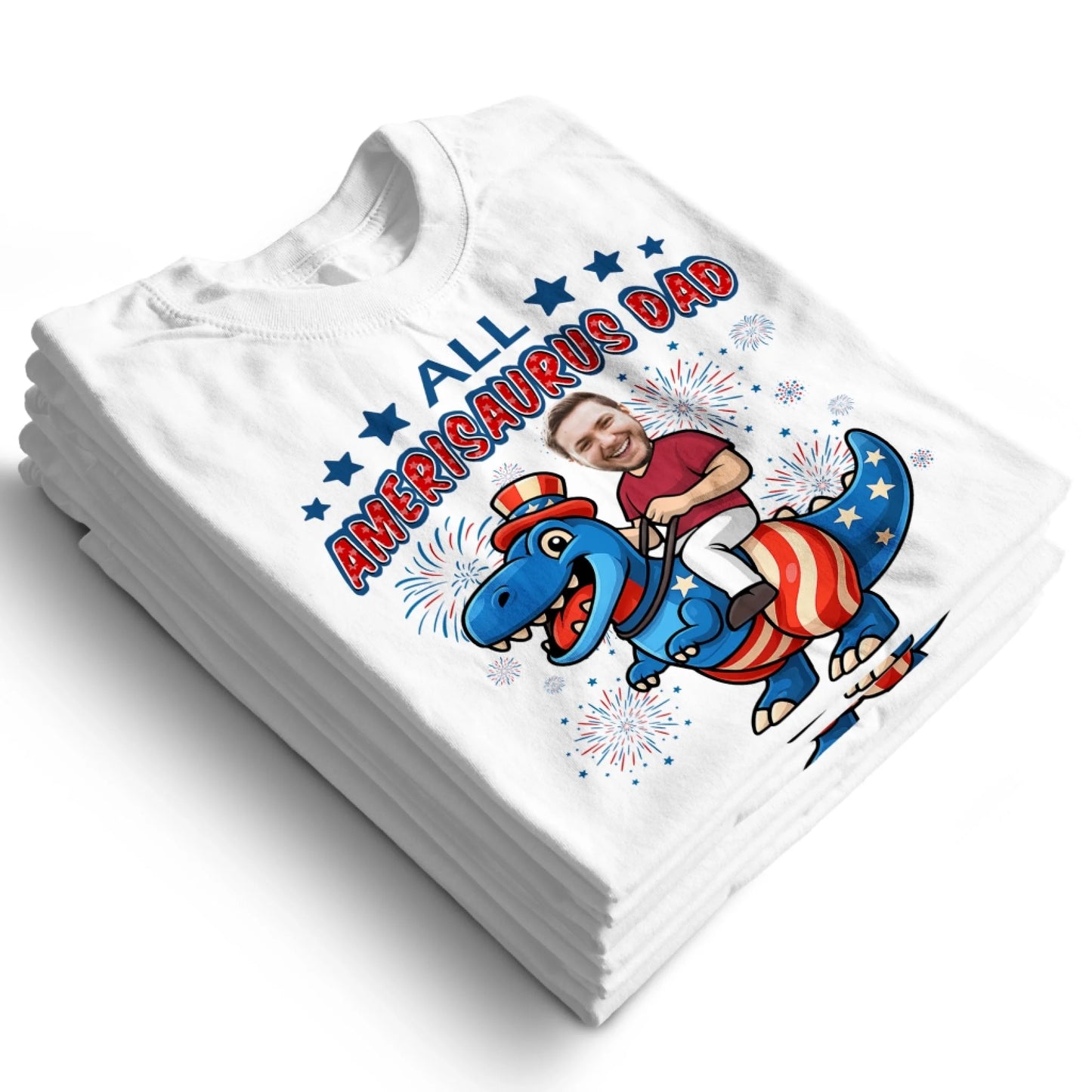 Personalized Photo All Amerisaurus Family, Happy 4th Of Family - Custom Choo
