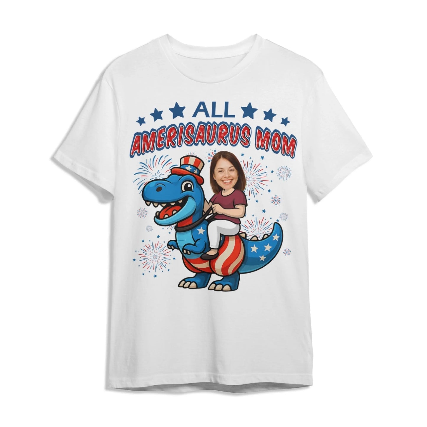 Personalized Photo All Amerisaurus Family, Happy 4th Of Family - Custom Choo