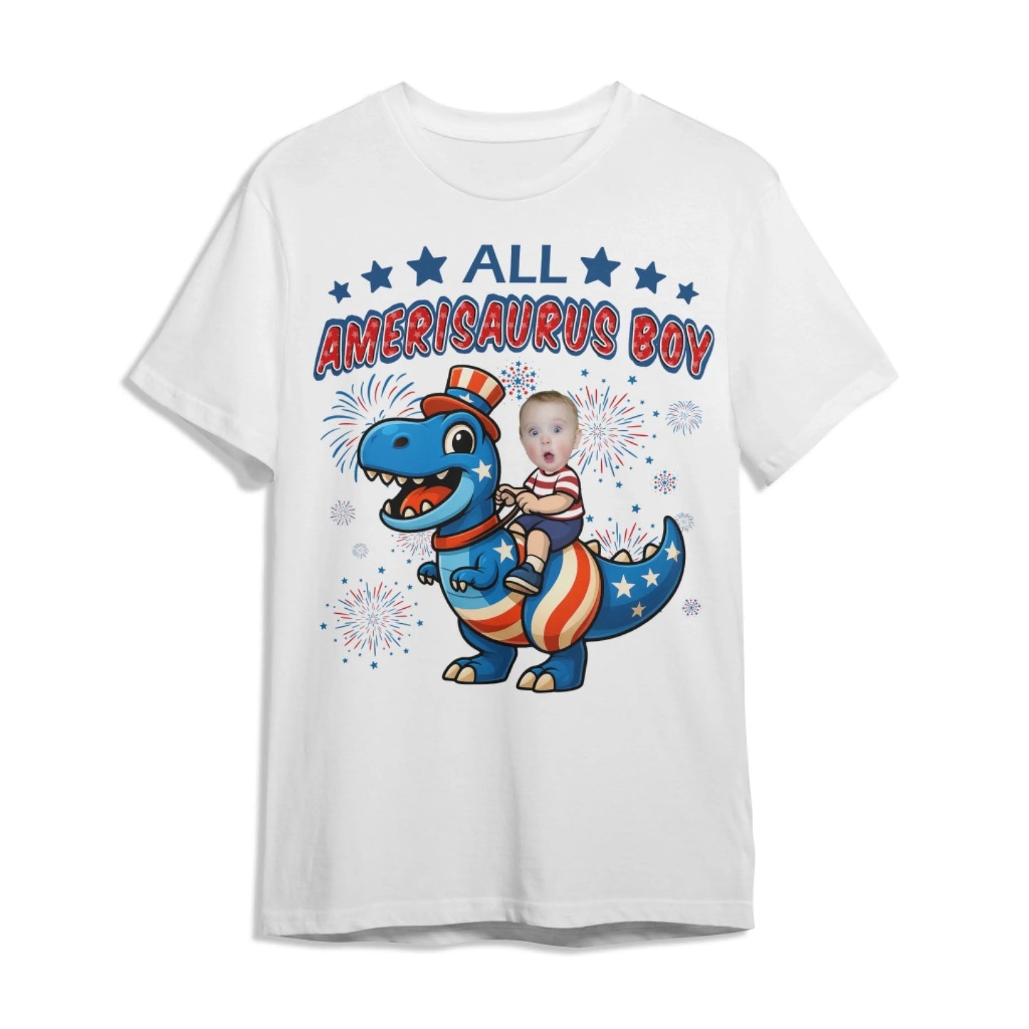 Personalized Photo All Amerisaurus Family, Happy 4th Of Family - Custom Choo
