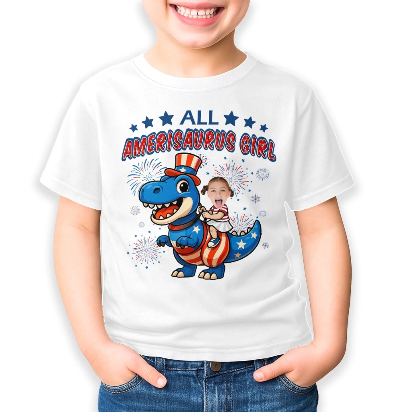 Personalized Photo All Amerisaurus Family, Happy 4th Of Family - Custom Choo
