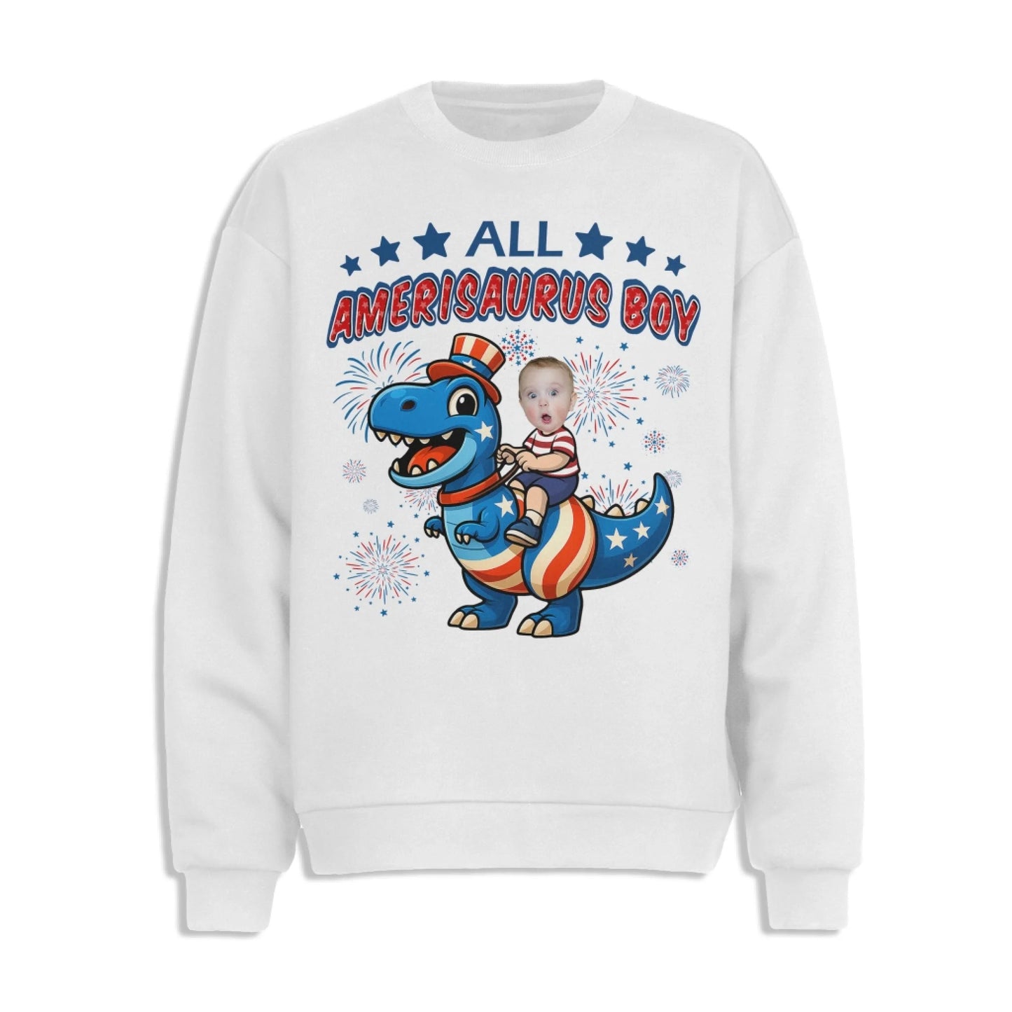 Personalized Photo All Amerisaurus Family, Happy 4th Of Family - Custom Choo