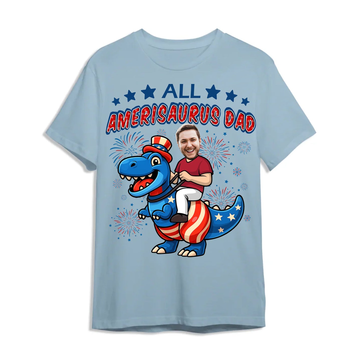 Personalized Photo All Amerisaurus Family, Happy 4th Of Family - Custom Choo