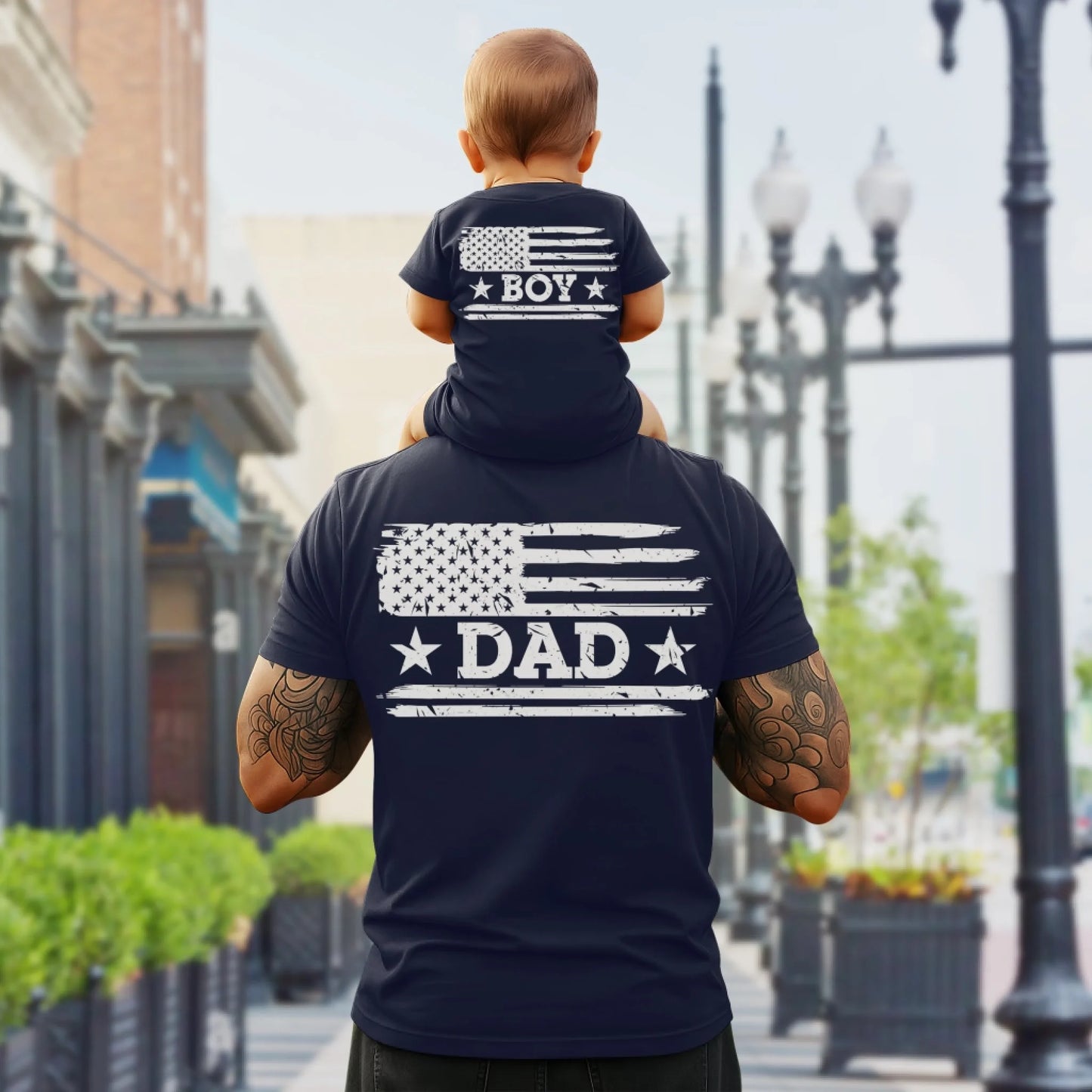 Personalized American Flag Dad & Boy, Girl T-Shirt Set – Father’s Day or Independence Day Gift Idea - Custom Choo