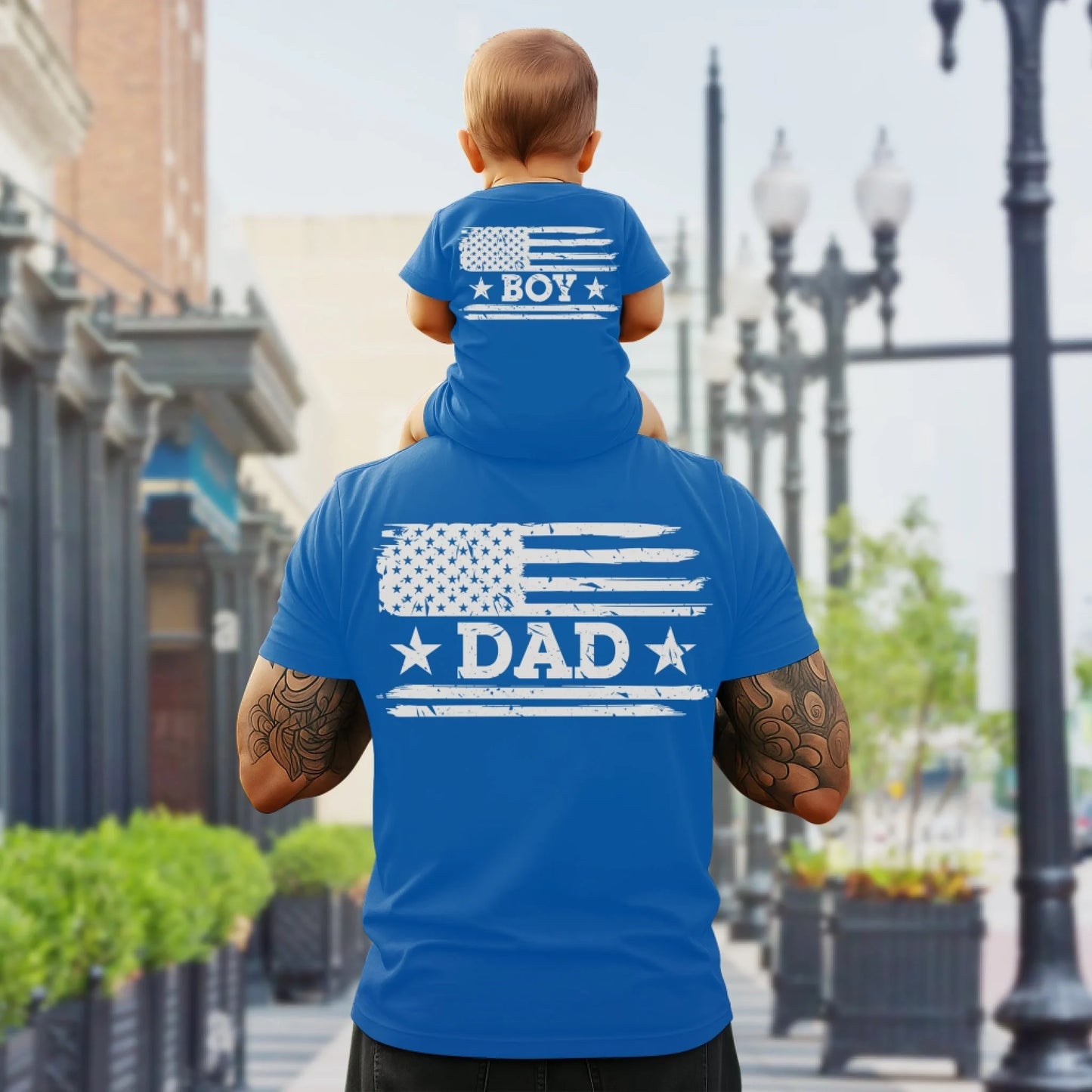 Personalized American Flag Dad & Boy, Girl T-Shirt Set – Father’s Day or Independence Day Gift Idea - Custom Choo