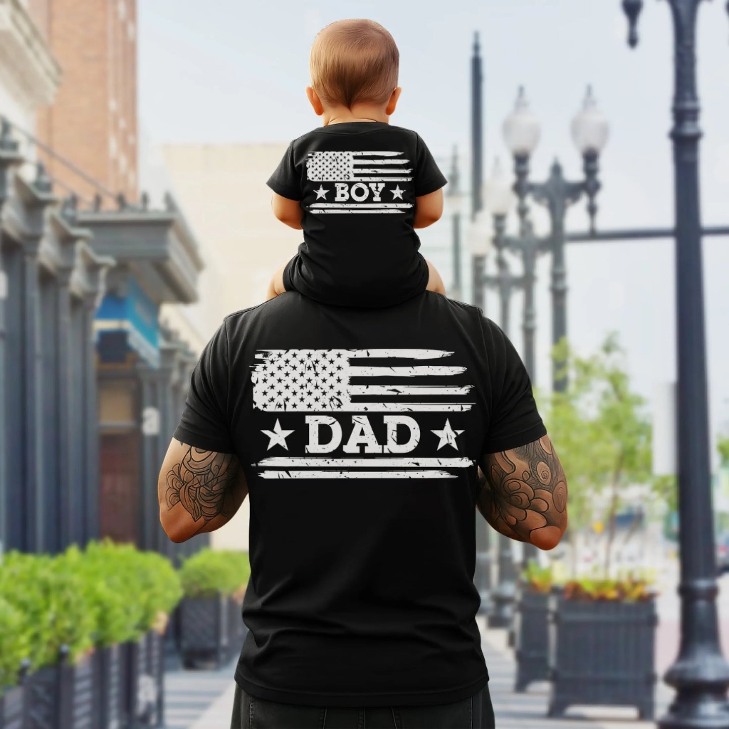 Personalized American Flag Dad & Boy, Girl T-Shirt Set – Father’s Day or Independence Day Gift Idea - Custom Choo