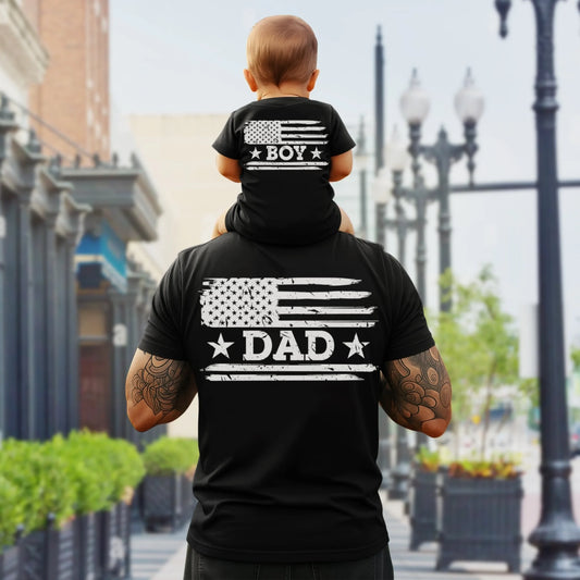 Personalized American Flag Dad & Boy, Girl T-Shirt Set – Father’s Day or Independence Day Gift Idea, Custom Choo