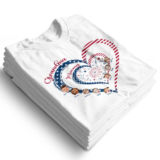 Personalized Heart Flag Shirt for Grandma and Mom – Add Grandkids’ Names & Photos, Custom Choo