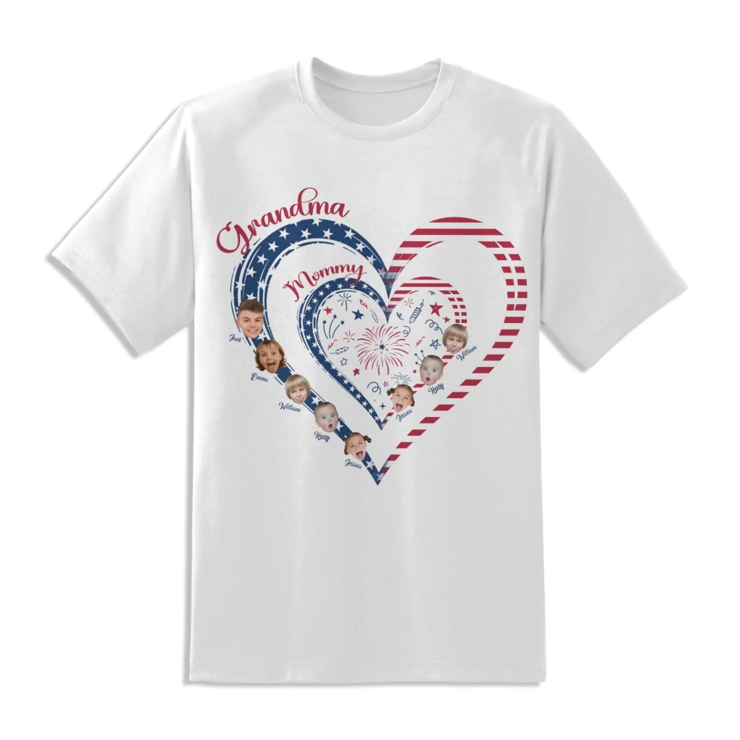 Personalized Heart Flag Shirt for Grandma and Mom – Add Grandkids’ Names & Photos - Custom Choo
