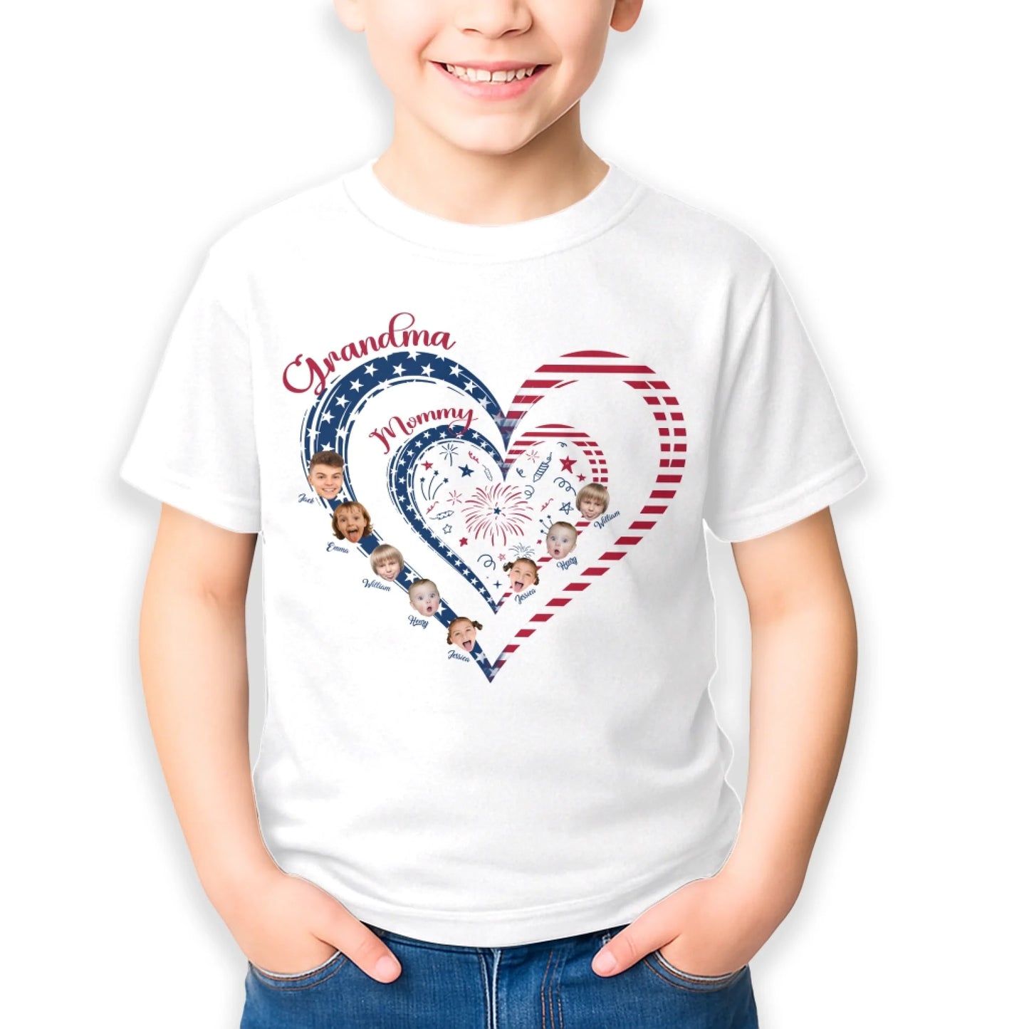 Personalized Heart Flag Shirt for Grandma and Mom – Add Grandkids’ Names & Photos - Custom Choo