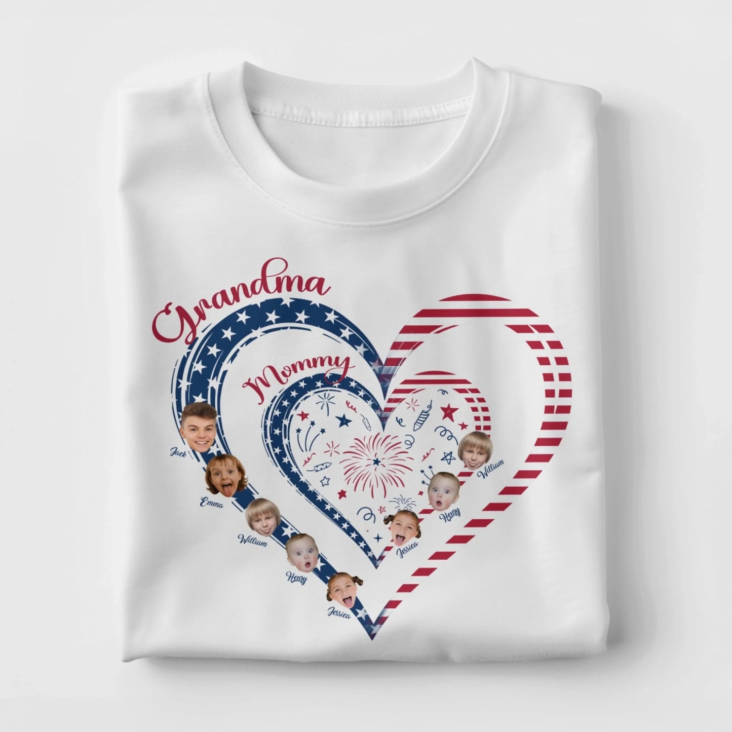 Personalized Heart Flag Shirt for Grandma and Mom – Add Grandkids’ Names & Photos - Custom Choo