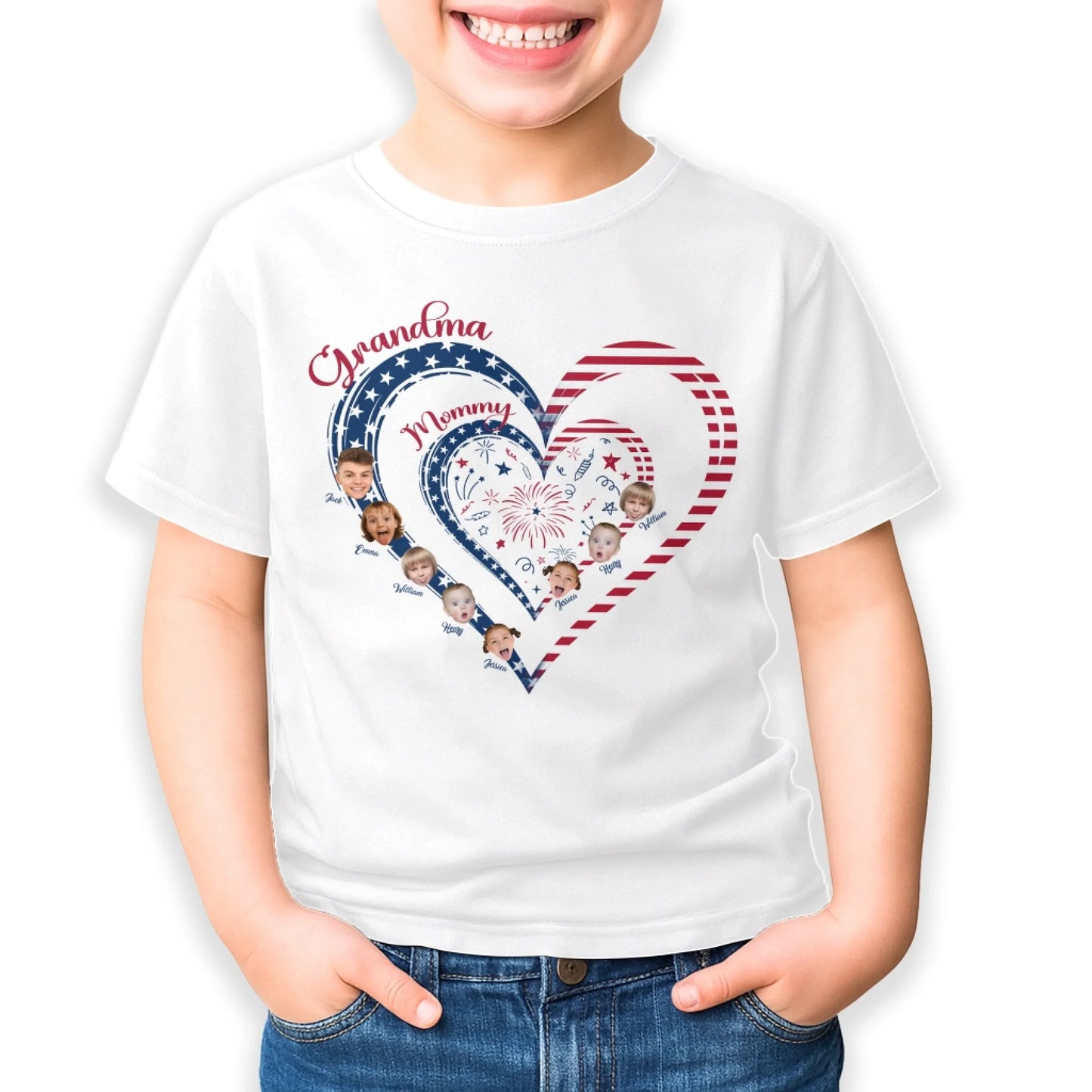 Personalized Heart Flag Shirt for Grandma and Mom – Add Grandkids’ Names & Photos - Custom Choo