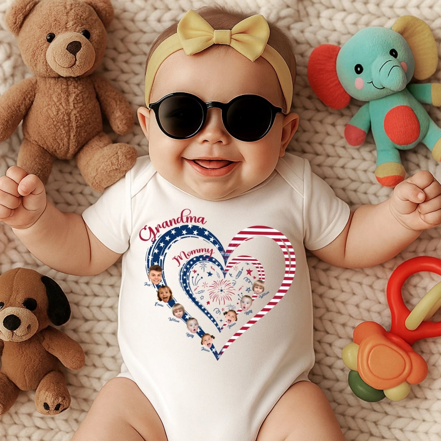 Personalized Heart Flag Shirt for Grandma and Mom – Add Grandkids’ Names & Photos - Custom Choo