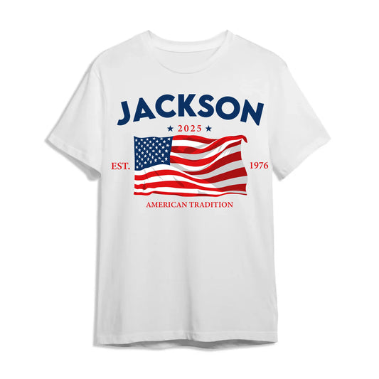 Custom American Tradition Family Shirt – Personalized Name & Birth Year USA Flag Tee, Custom Choo