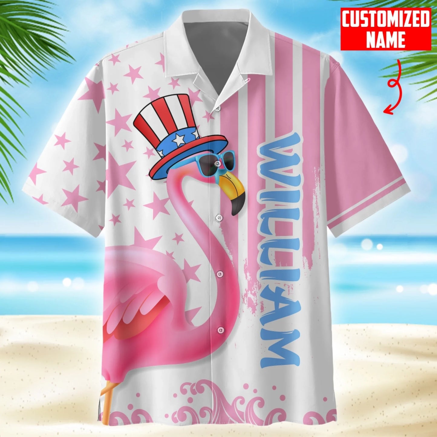 Custom Name Hawaiian Shirt – Flamingos Freedom for the 4th July, Custom Choo