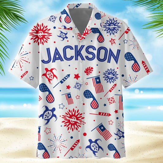 Custom Name Hawaiian Shirt - FireWorks Freedom For 4th Of July, Custom Choo