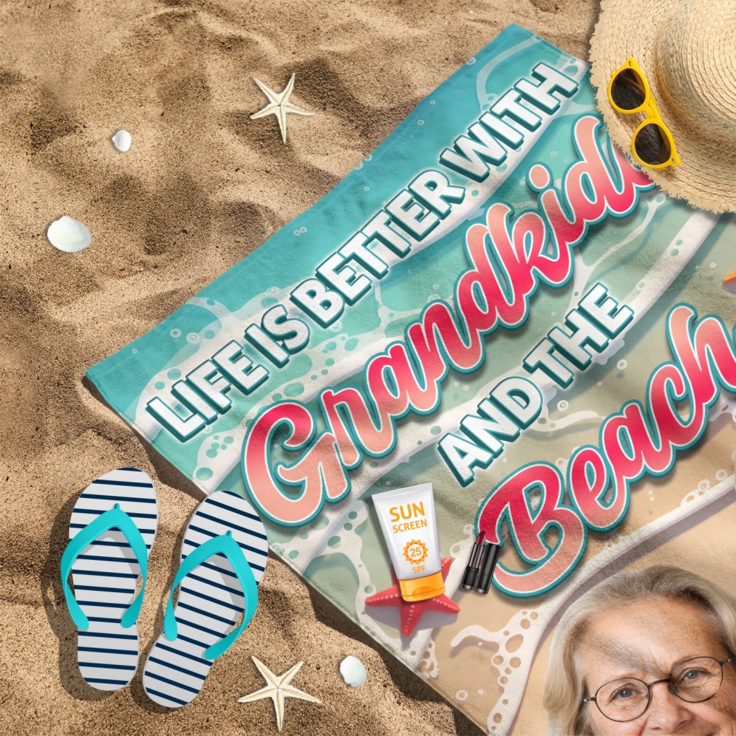 Life Is Better With Grandkids And The Beach – Personalized Beach Towel - Custom Choo