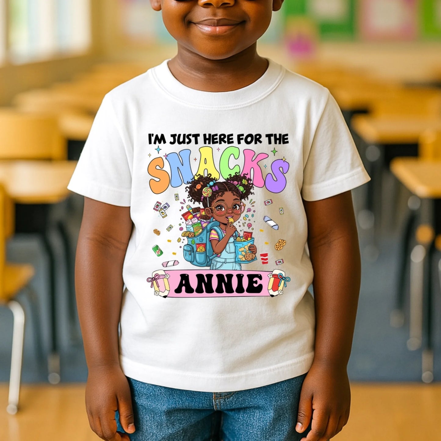 Funny I'm Just Here For The Snacks - Custom Kid's Name - Custom Choo