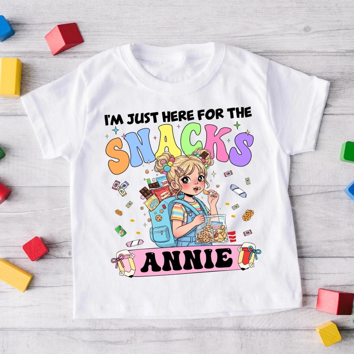 Funny I'm Just Here For The Snacks - Custom Kid's Name - Custom Choo