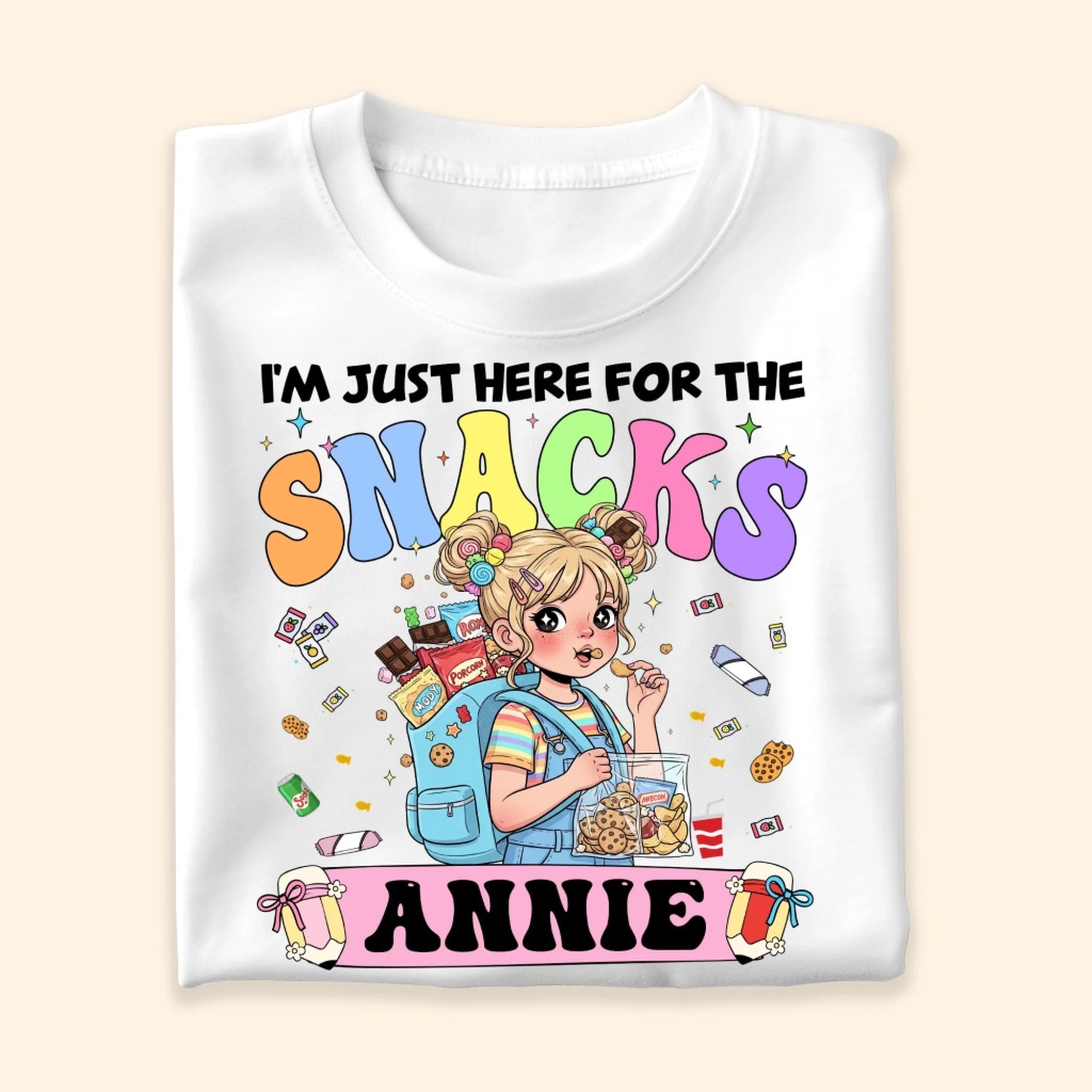 Funny I'm Just Here For The Snacks - Custom Kid's Name - Custom Choo