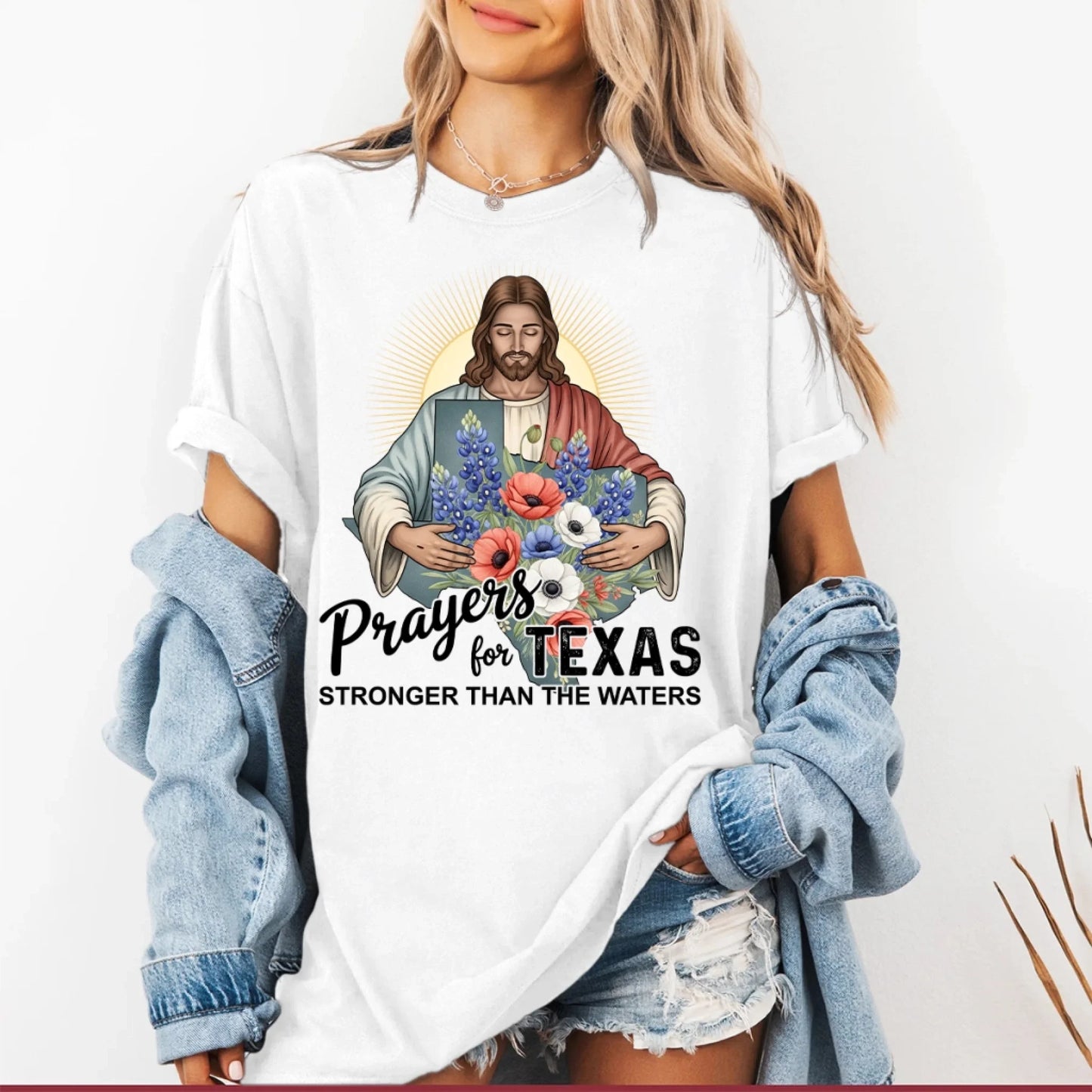 Jesus Watches Over Texas - Pray for Texas T-Shirt - Custom Choo