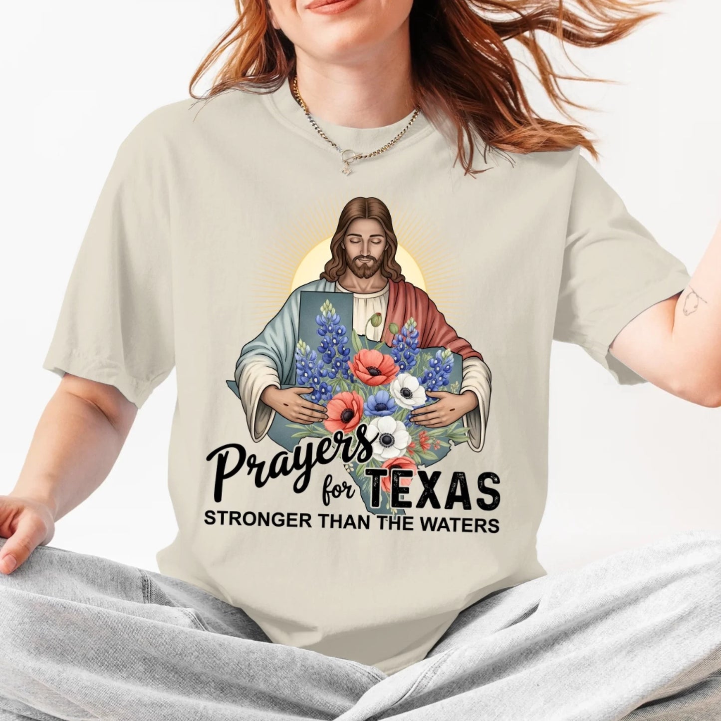 Jesus Watches Over Texas - Pray for Texas T-Shirt - Custom Choo