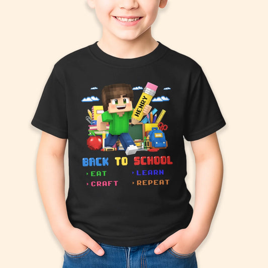 First Day of School Pixel Art Shirt – Personalized Kid's Name, Custom Choo