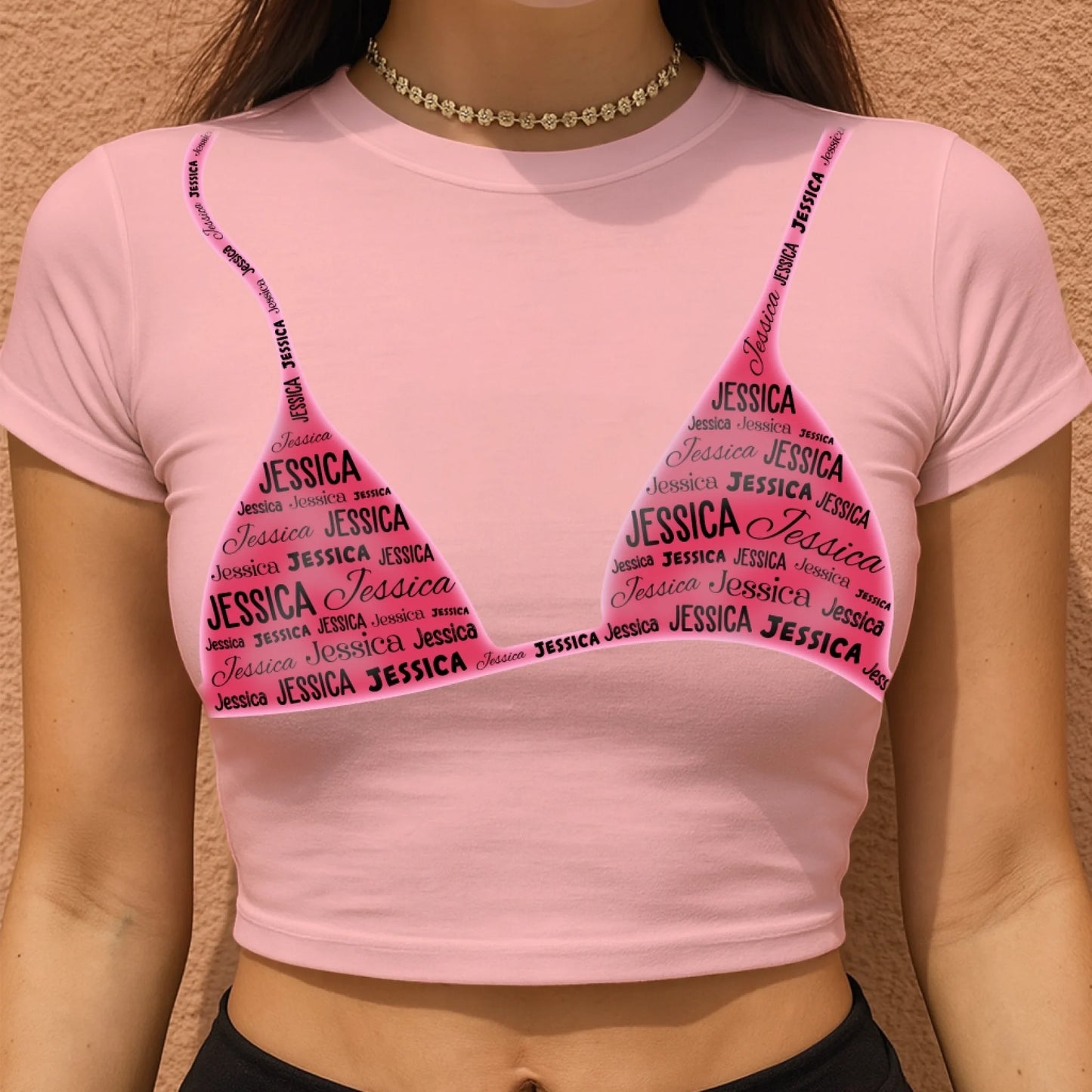 Custom Name Baby Tee – Y2K Vibes with Bra Illusion Print - Custom Choo