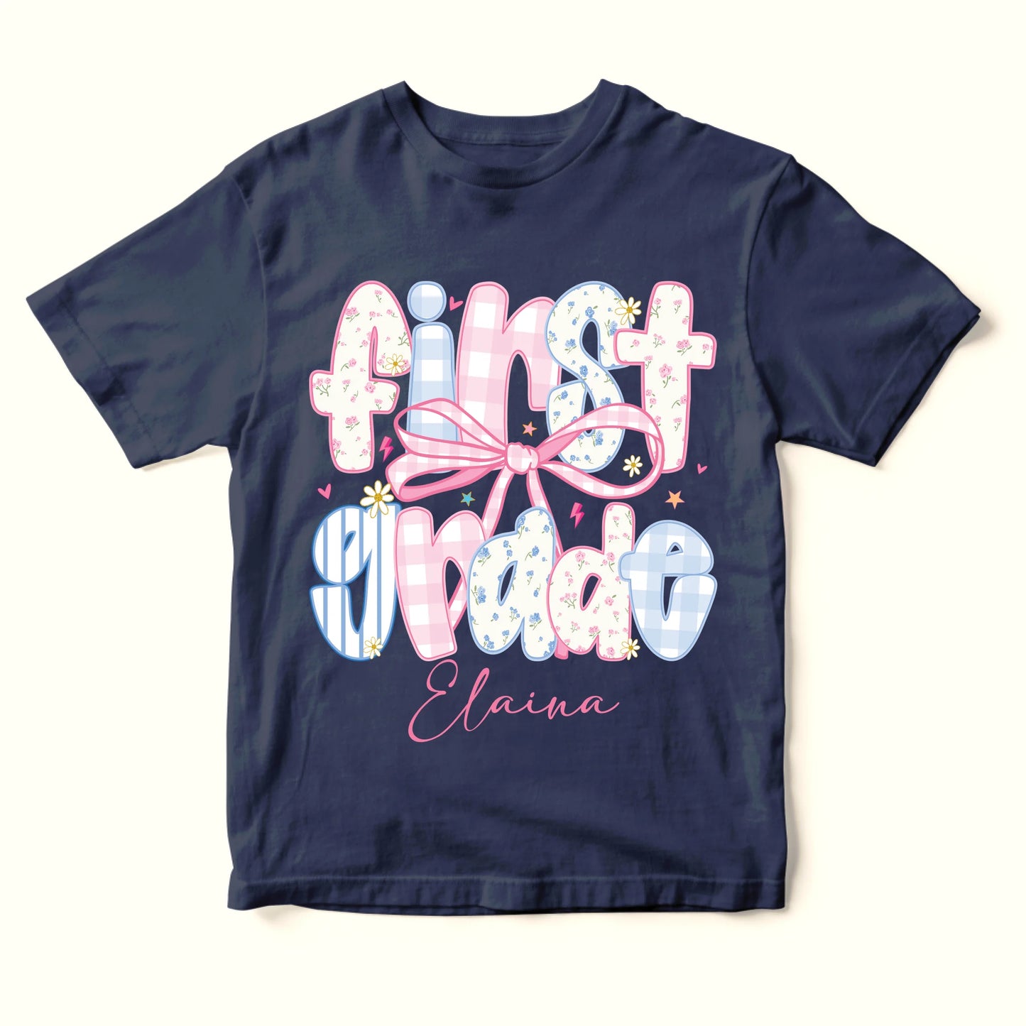 Custom Name & Grade Youth Tee – Back to School Bow Design, Custom Choo