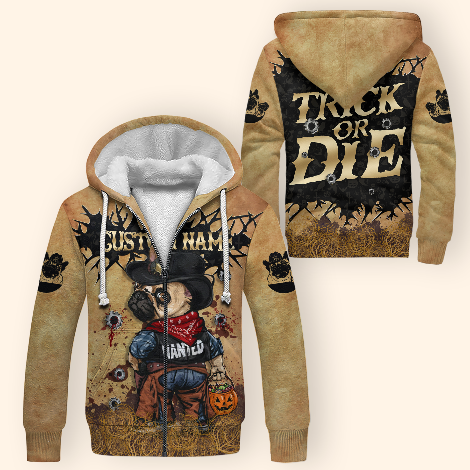 Personalized Trick Or Die Cowboy Pug Dog, Custom Choo