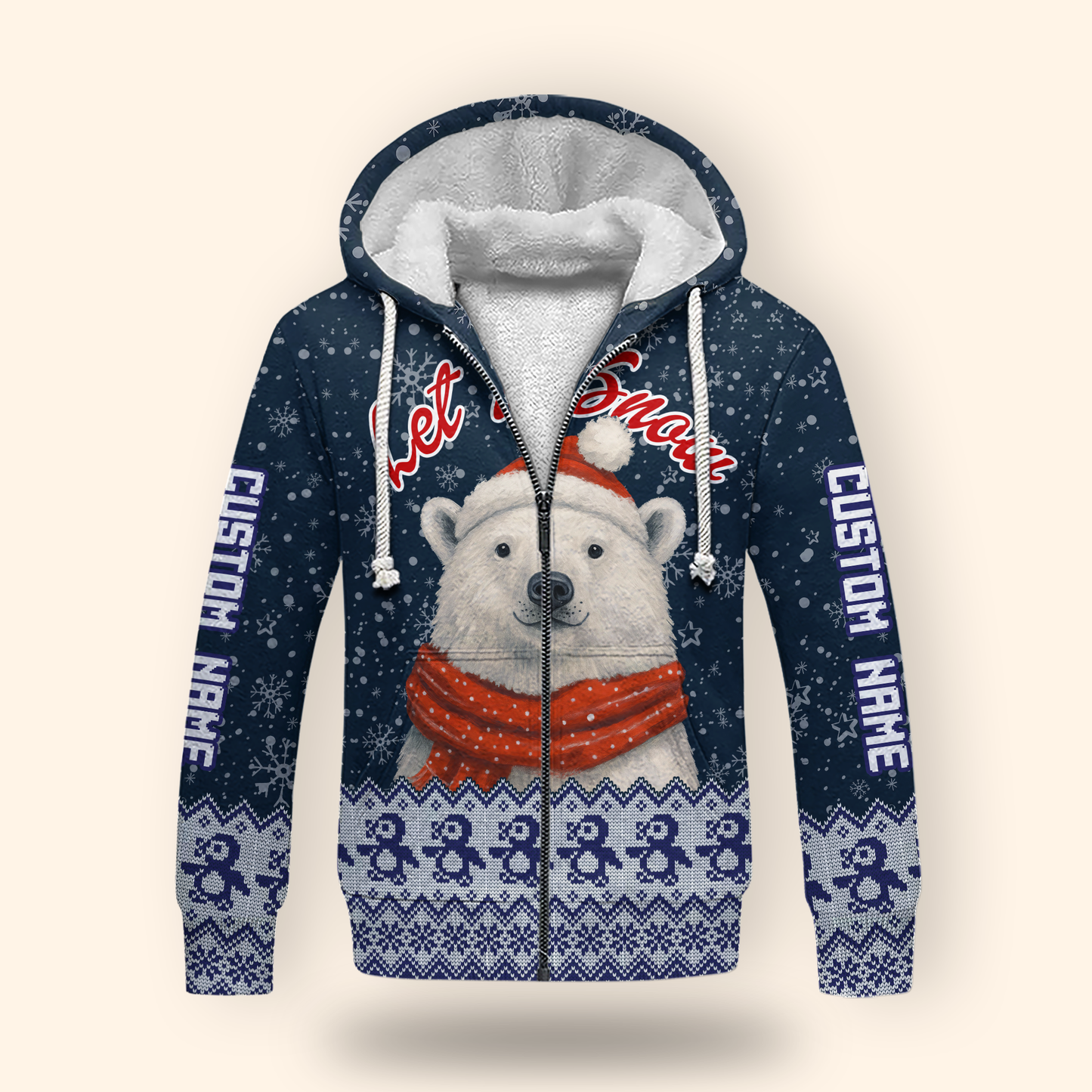 Let It Snow Hoodie – Cute Polar Bear Christmas Hoodie, Personalized Name Winter Gift