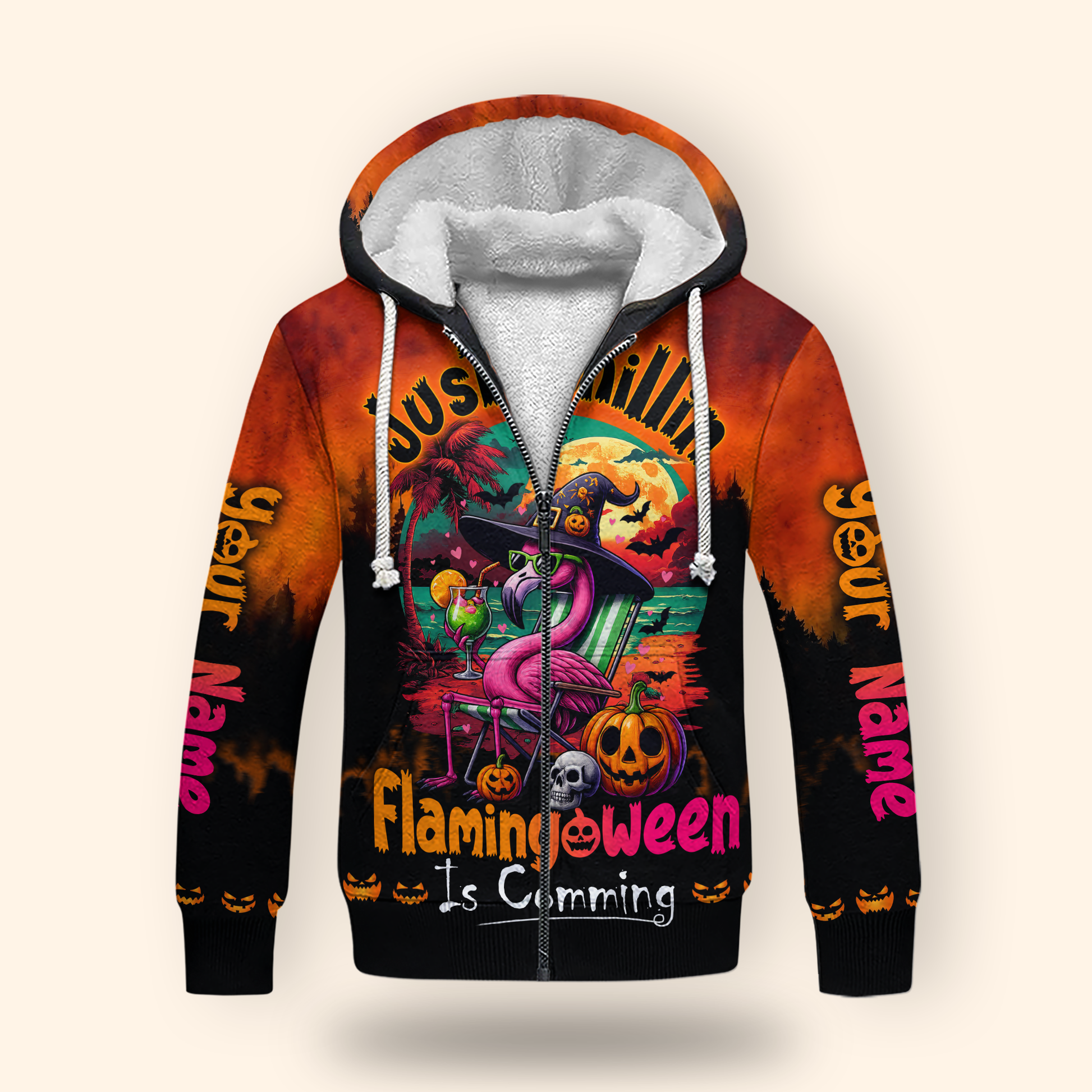 Personalized Flamingo Halloween Hoodie – Just Chillin Flamingoween Zip Up, Custom Choo
