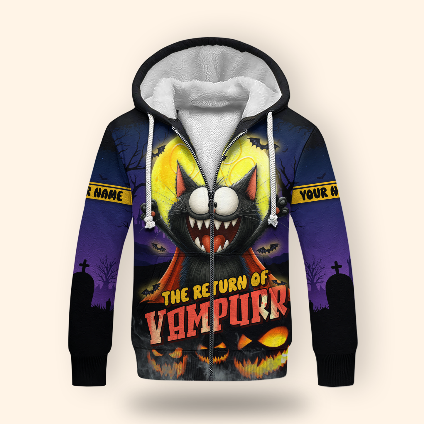 Personalized Vampurr Hoodie – The Return of Vampurr Funny Cat Halloween Zip Up, Custom Choo