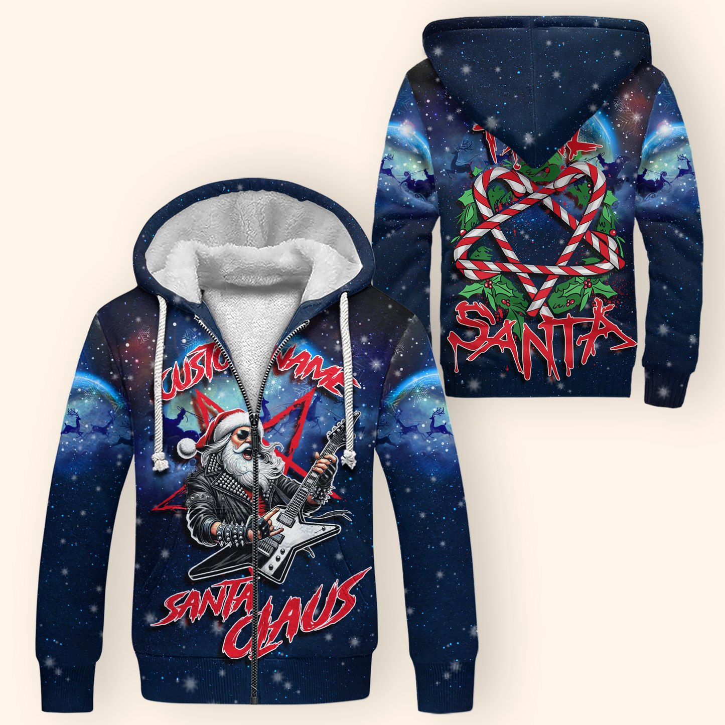 Hail Santa Hoodie – Rock Santa Claus Christmas Hoodie, Personalized Name Gift for Metal Fans