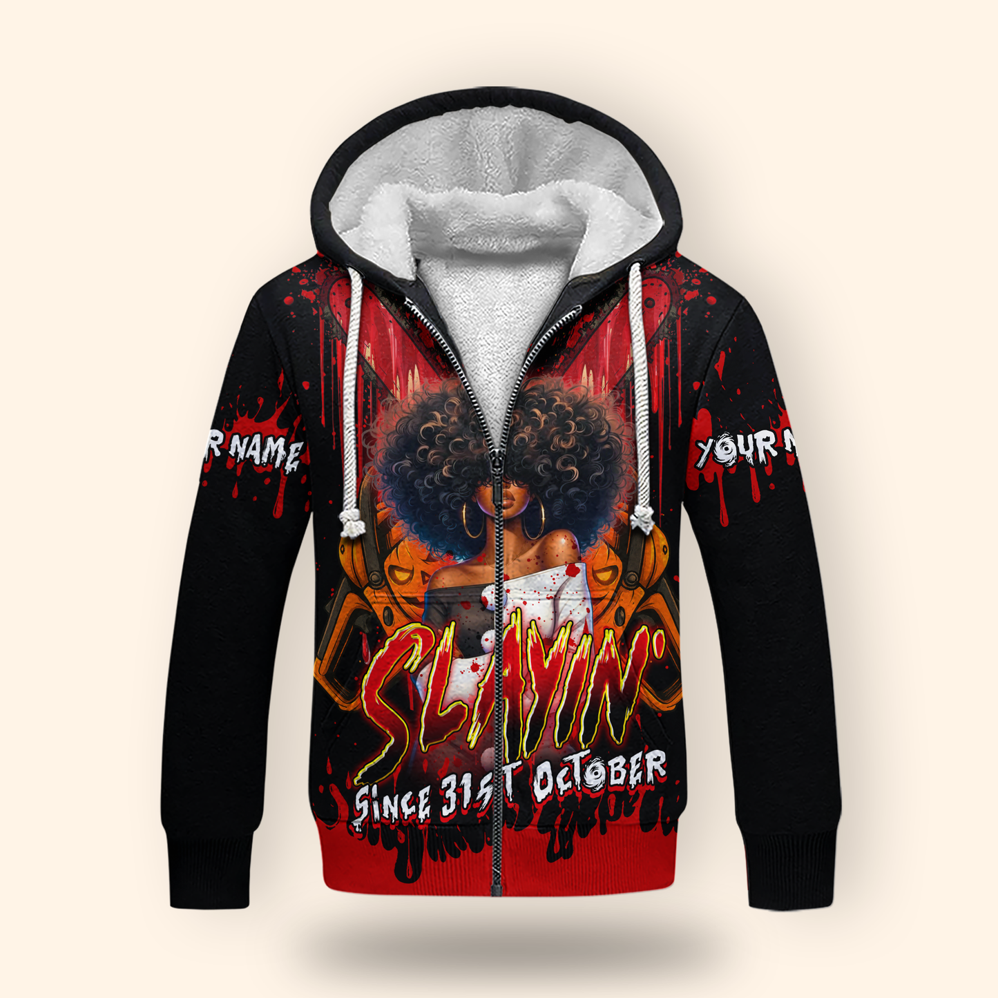 Slayin’ Since 31st October Hoodie – Custom Name Halloween Horror Afro Girl Jacket, Custom Choo