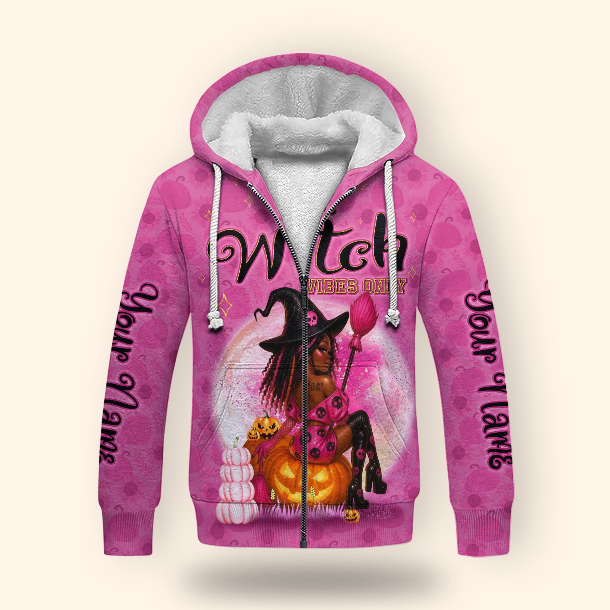 Personalized Pink Witch Hoodie – Halloween Witch Girl Pumpkin Zip Up Sweatshirt, Custom Choo