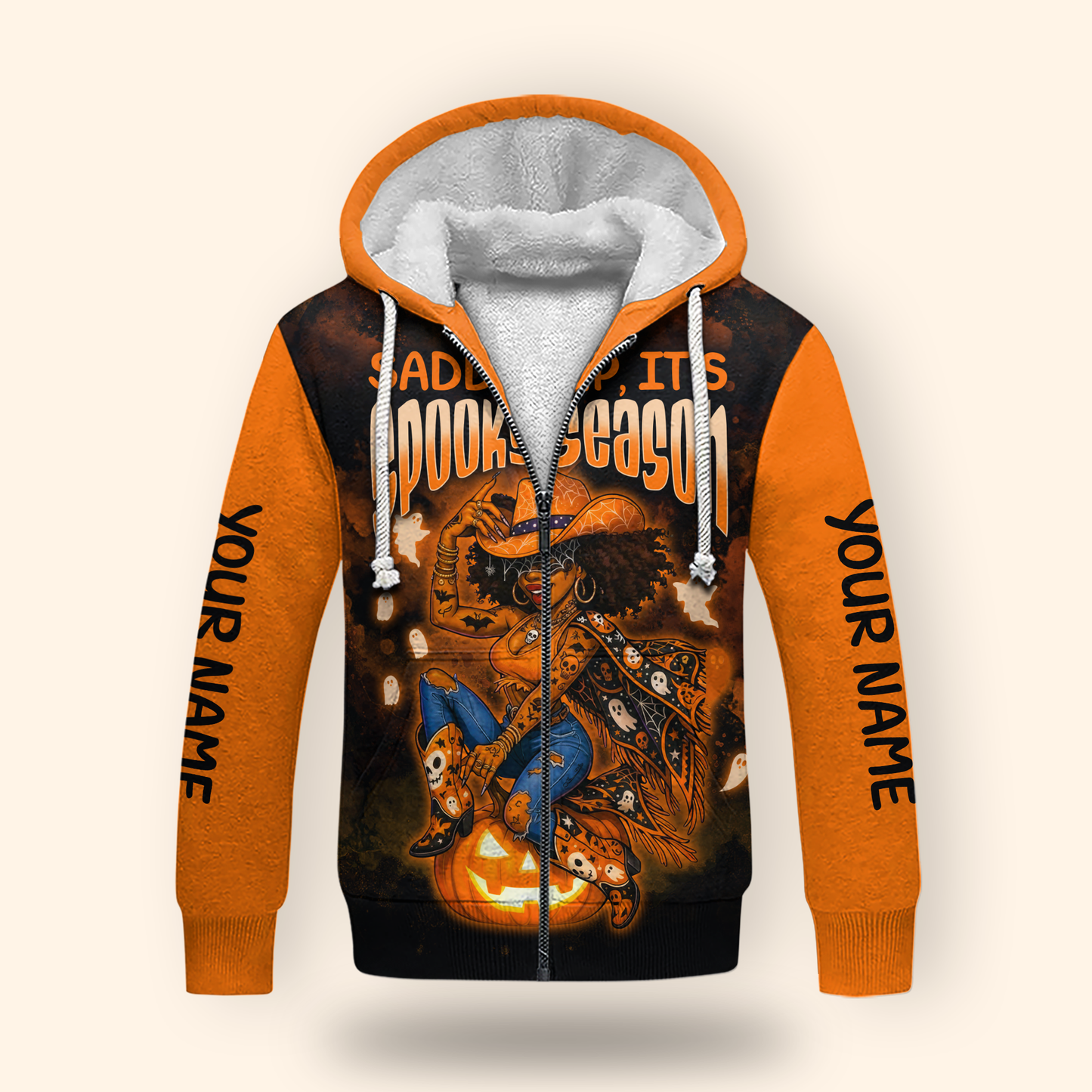 Personalized Spooky Season Hoodie – Cowboy Riding Pumpkin Halloween Jacket, Custom Choo