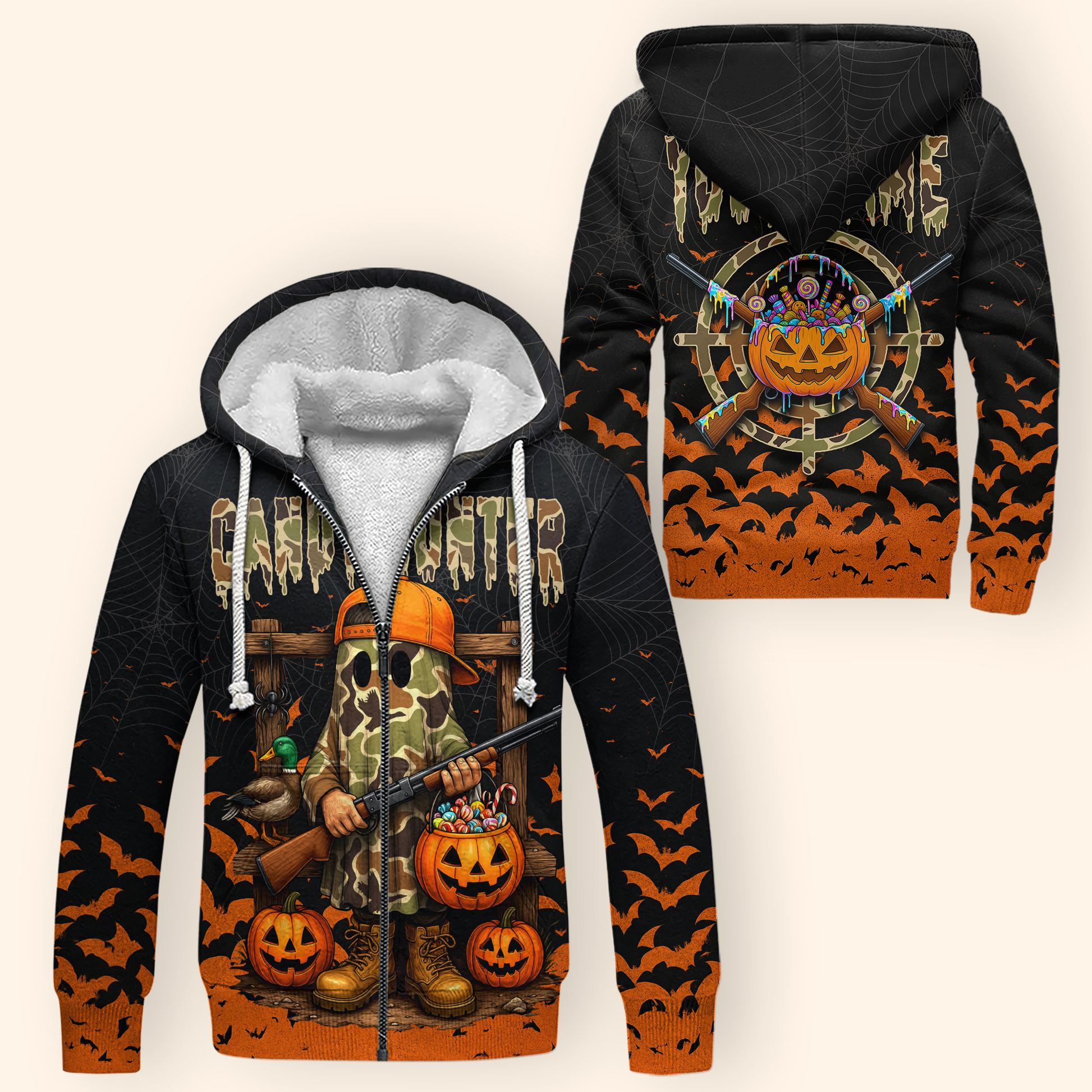Candy Hunter Halloween Hoodie – Funny Ghost Hunter with Pumpkins & Candy, Custom Name, Custom Choo