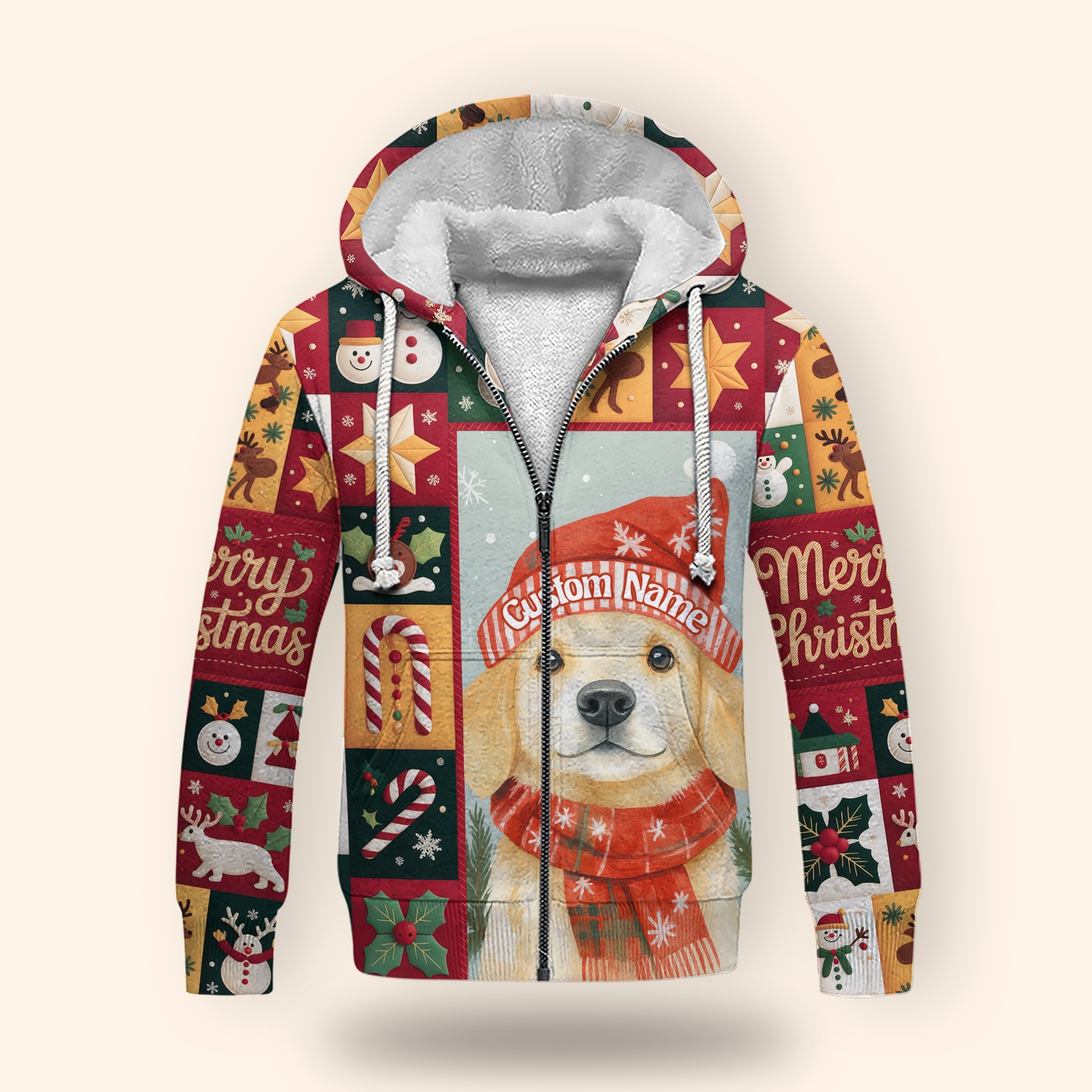 Merry Christmas Dog Hoodie – Golden Retriever in Santa Hat, Personalized Pet Lover Gift
