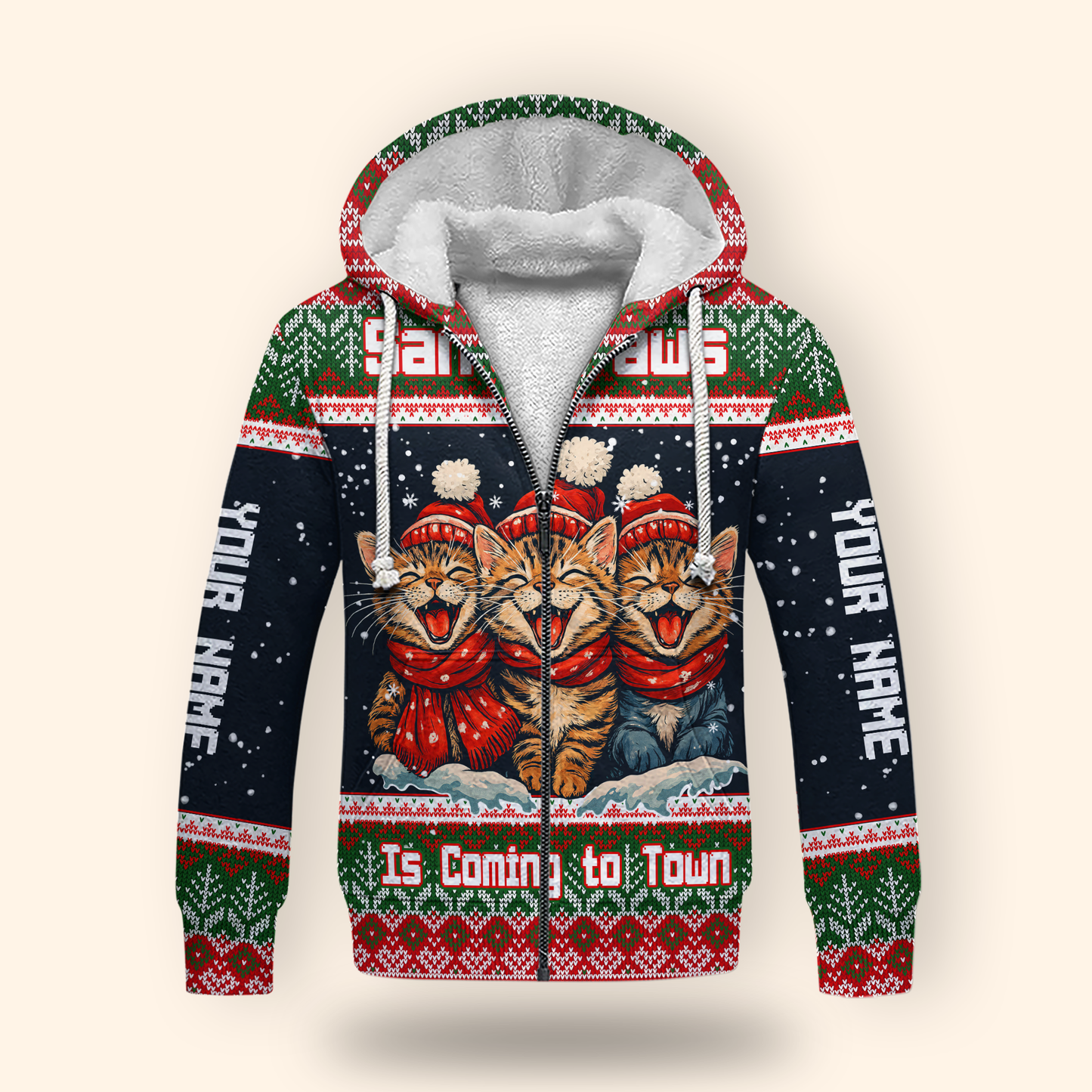 Santa Paws Is Coming to Town Hoodie – Personalized Christmas Cat Hoodie for Cat Lovers
