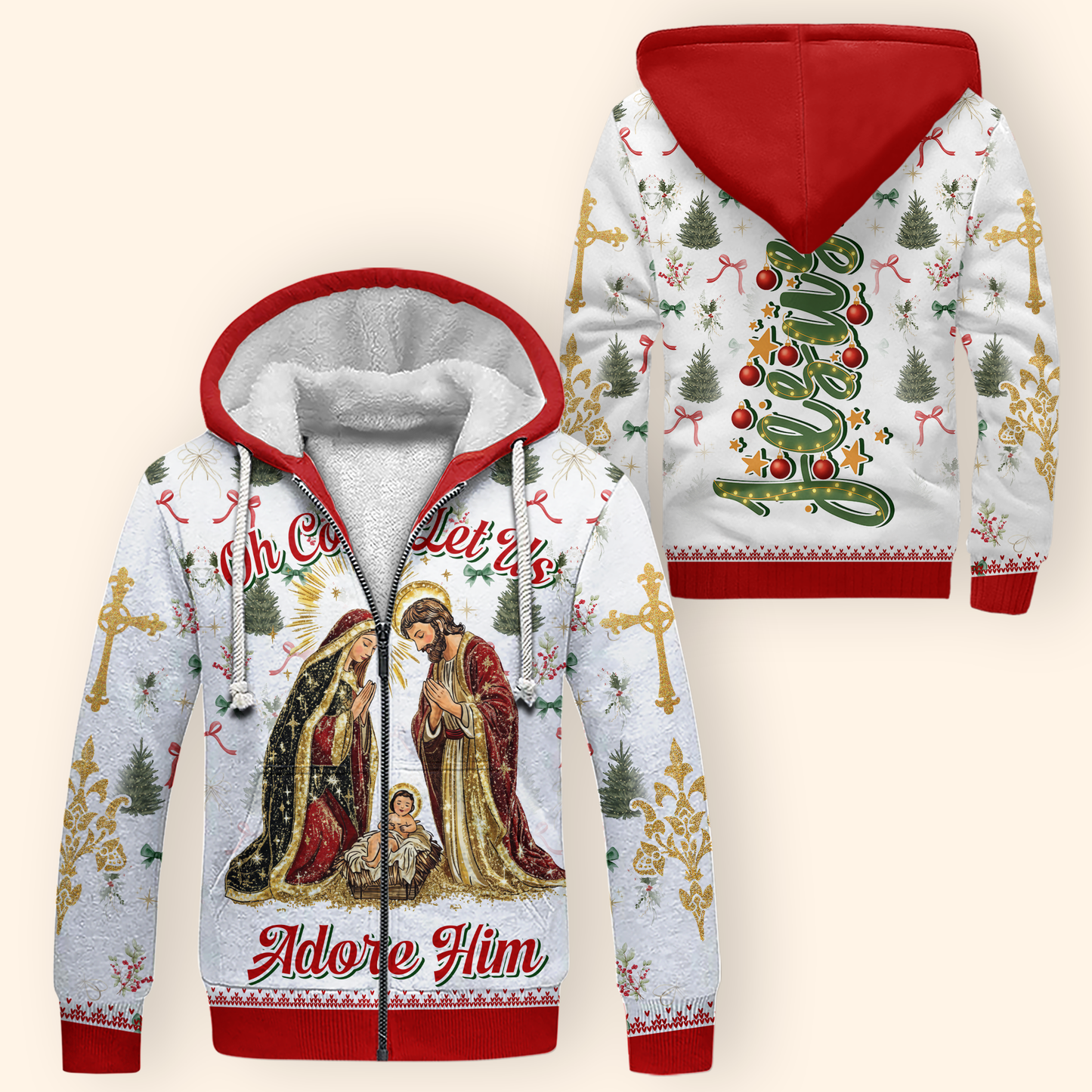 Oh Come Let Us Adore Him Hoodie – Christian Christmas Hoodie with Nativity Scene and Jesus Design